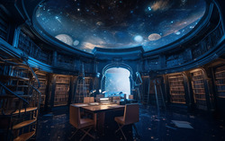 A photograph presenting a celestial-themed zoom background
