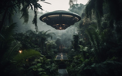 A photograph showcasing an alien spacecrafts botanical gar
